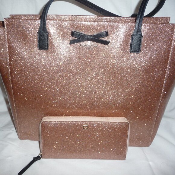 Kate Spade Glitter Pink Taden Mavis Street Tote Bag and Wallet - Picture 1 of 8